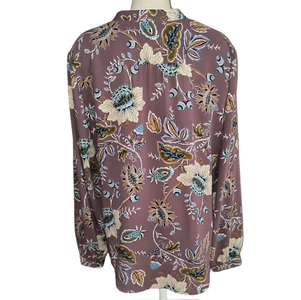 Chico's Floral Long Sleeve Pleated Ruffle Front Button Up Blouse Size 2